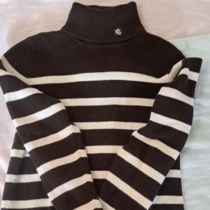Ralph Lauren Chocolate Brown & Cream Striped Turtleneck Sweater